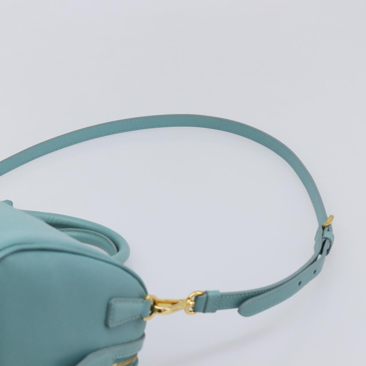 PRADA Boston Bag Saffiano leather 2way Light Blue Gold Auth 203450M