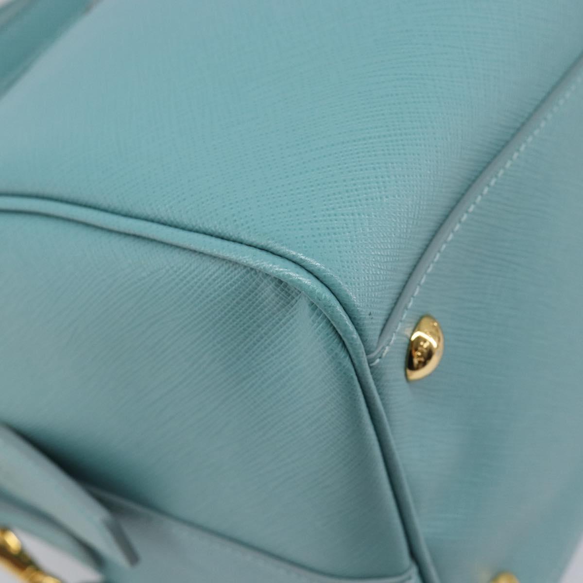 PRADA Boston Bag Saffiano leather 2way Light Blue Gold Auth 203450M