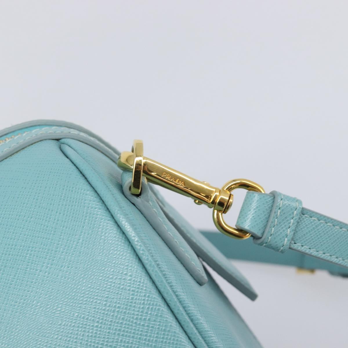 PRADA Boston Bag Saffiano leather 2way Light Blue Gold Auth 203450M