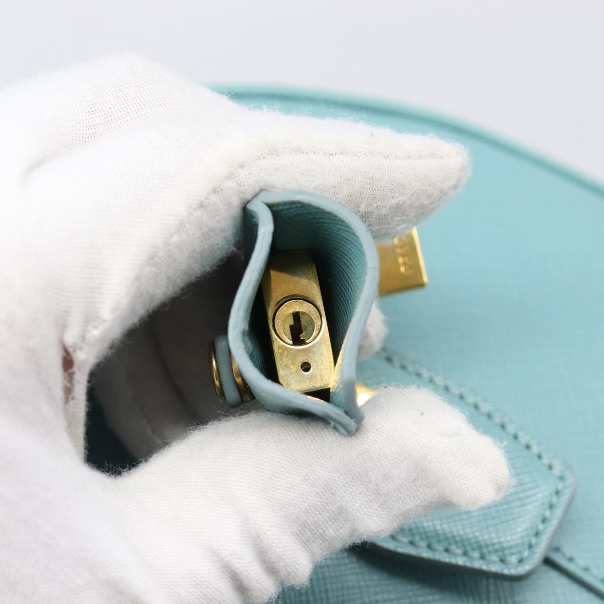 PRADA Boston Bag Saffiano leather 2way Light Blue Gold Auth 203450M