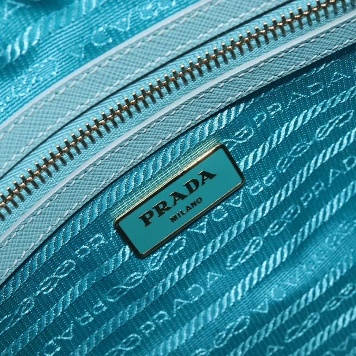 PRADA Boston Bag Saffiano leather 2way Light Blue Gold Auth 203450M