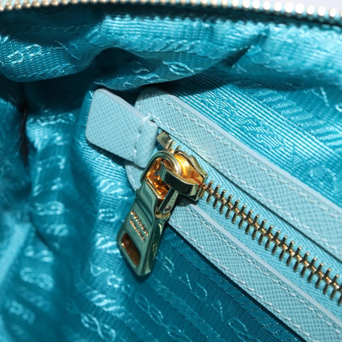 PRADA Boston Bag Saffiano leather 2way Light Blue Gold Auth 203450M