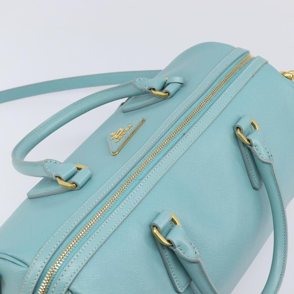 PRADA Boston Bag Saffiano leather 2way Light Blue Gold Auth 203450M