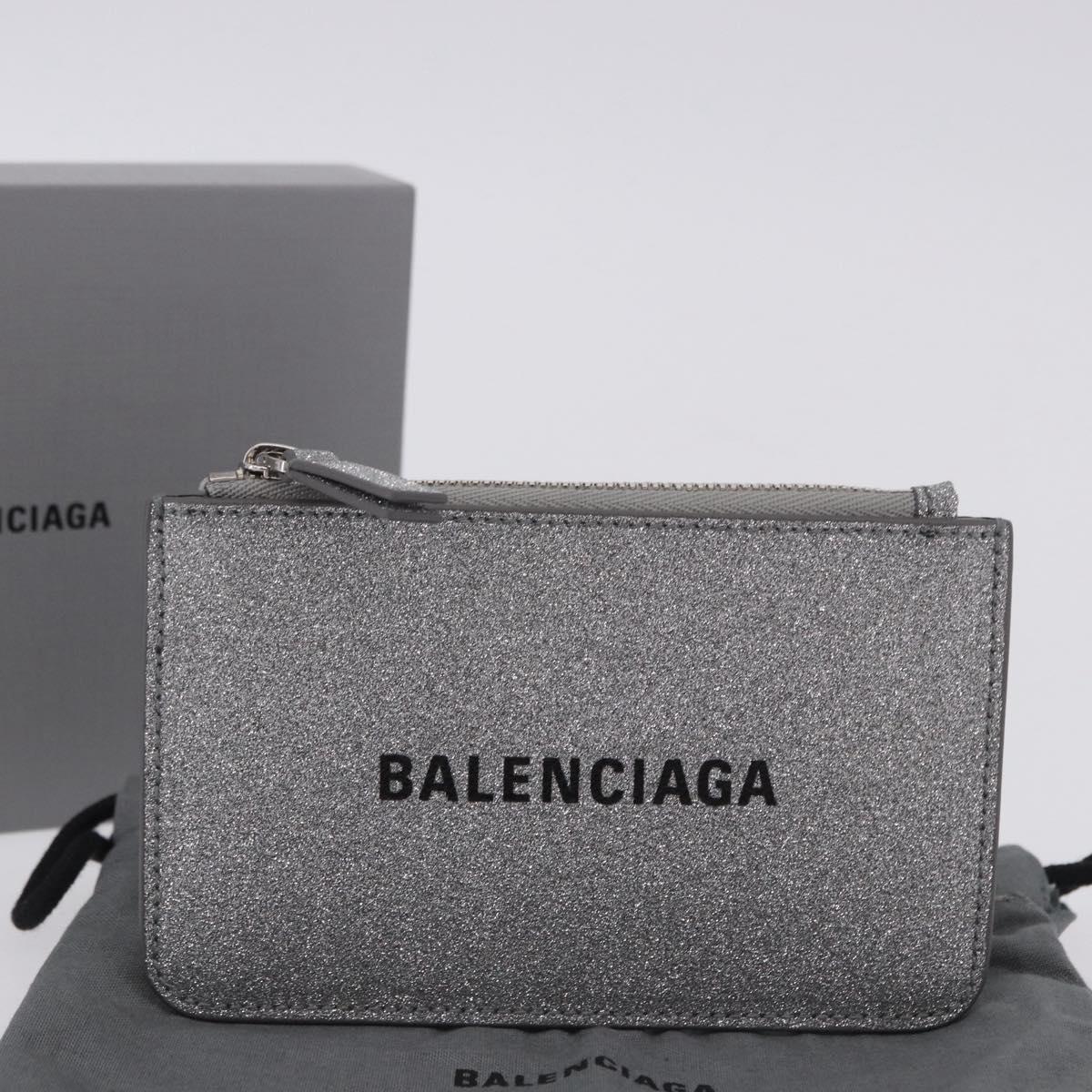 BALENCIAGA Every Day Coin Purse Leather Silver 581306 Auth 203452V