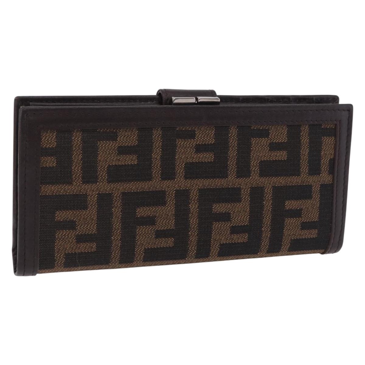 FENDI Zucca Canvas Long Wallet Black Brown Auth 203453V