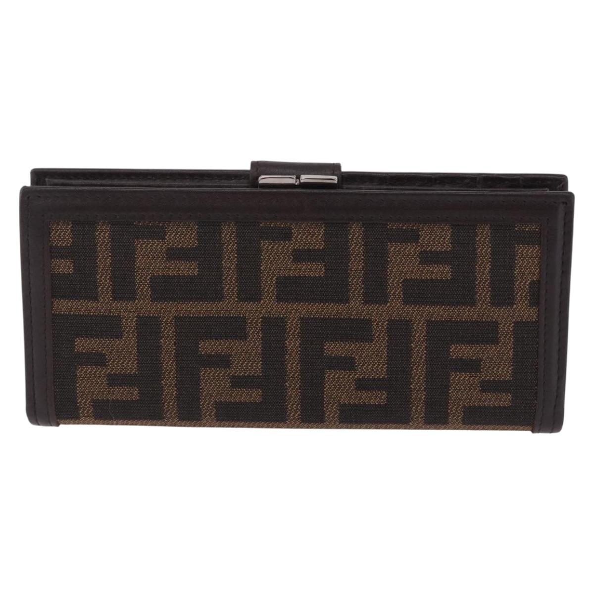 FENDI Zucca Canvas Long Wallet Black Brown Auth 203453V