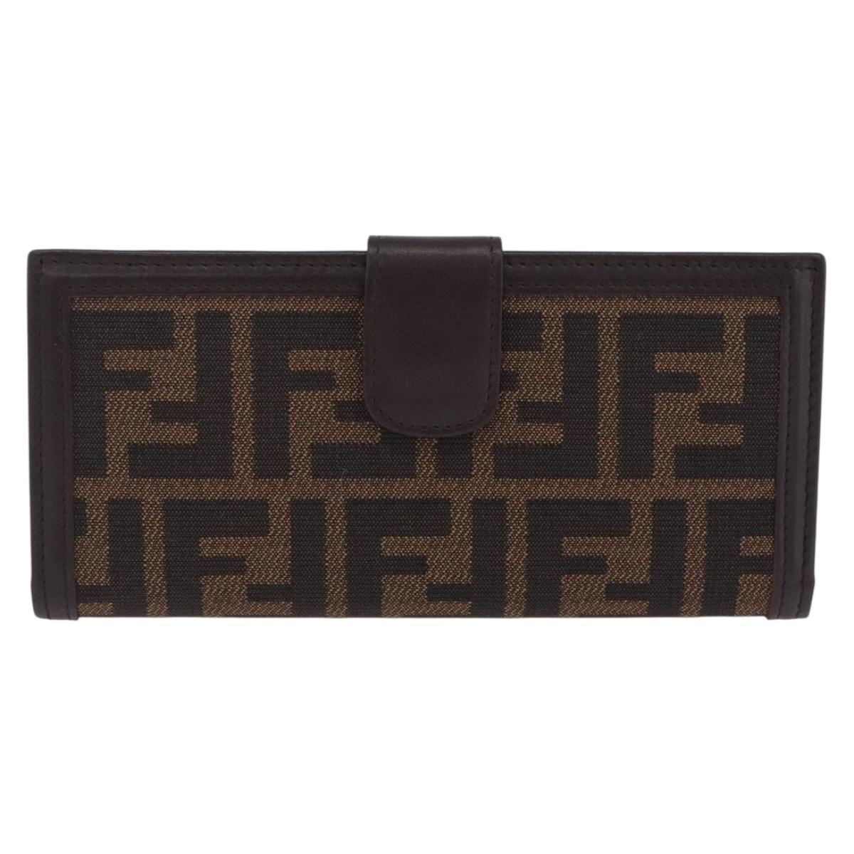 FENDI Zucca Canvas Long Wallet Black Brown Auth 203453V