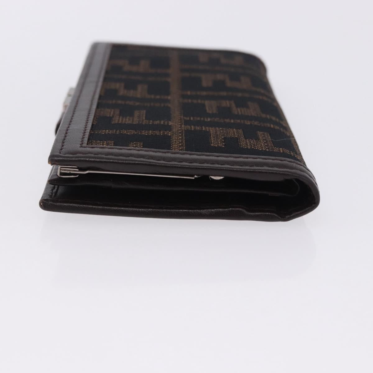 FENDI Zucca Canvas Long Wallet Black Brown Auth 203453V