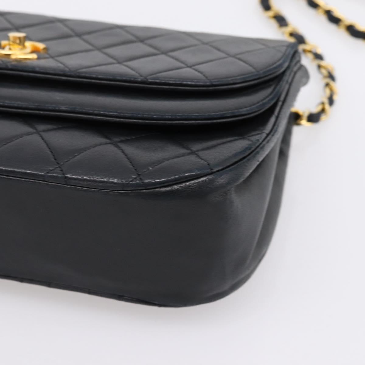 CHANEL Matelasse Chain Shoulder Bag Lamb Skin Black Gold CC Auth 203454V