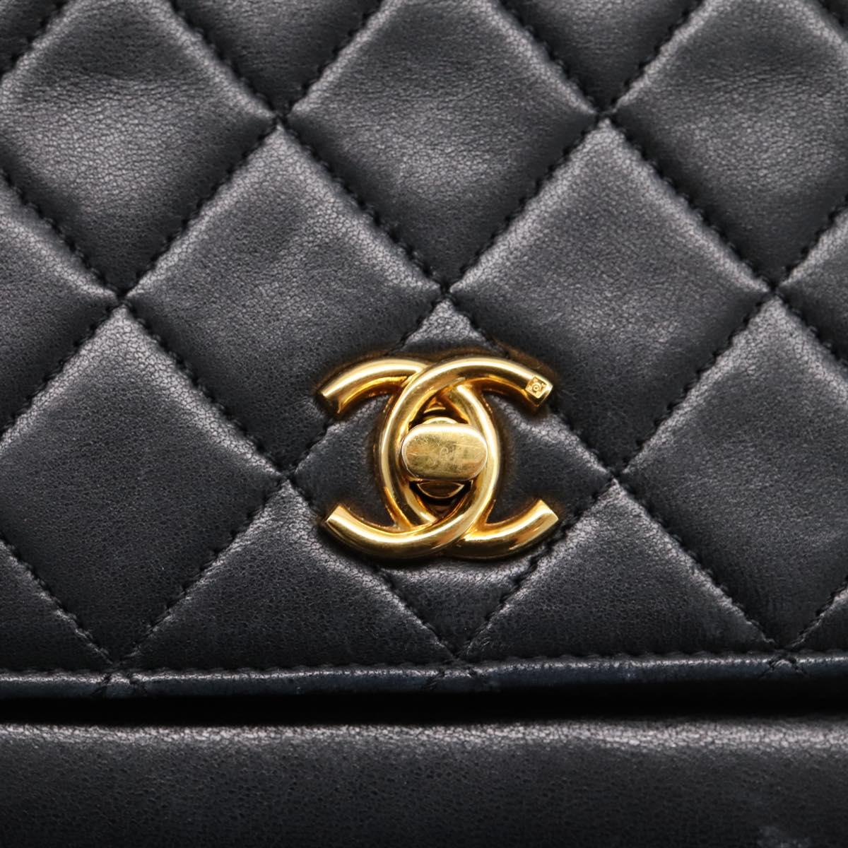 CHANEL Matelasse Chain Shoulder Bag Lamb Skin Black Gold CC Auth 203454V