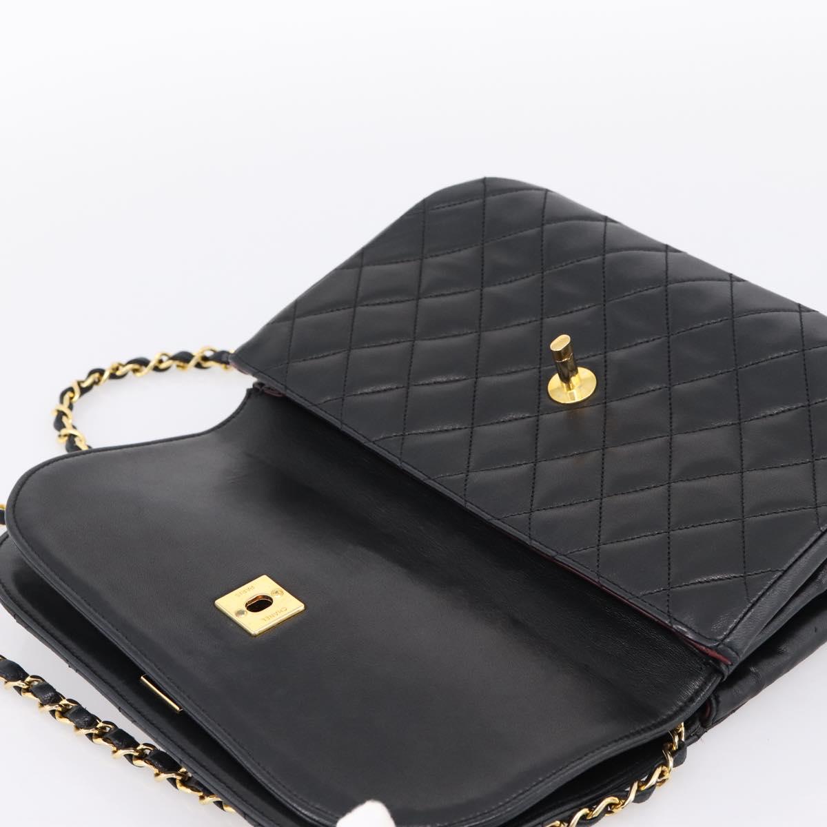 CHANEL Matelasse Chain Shoulder Bag Lamb Skin Black Gold CC Auth 203454V