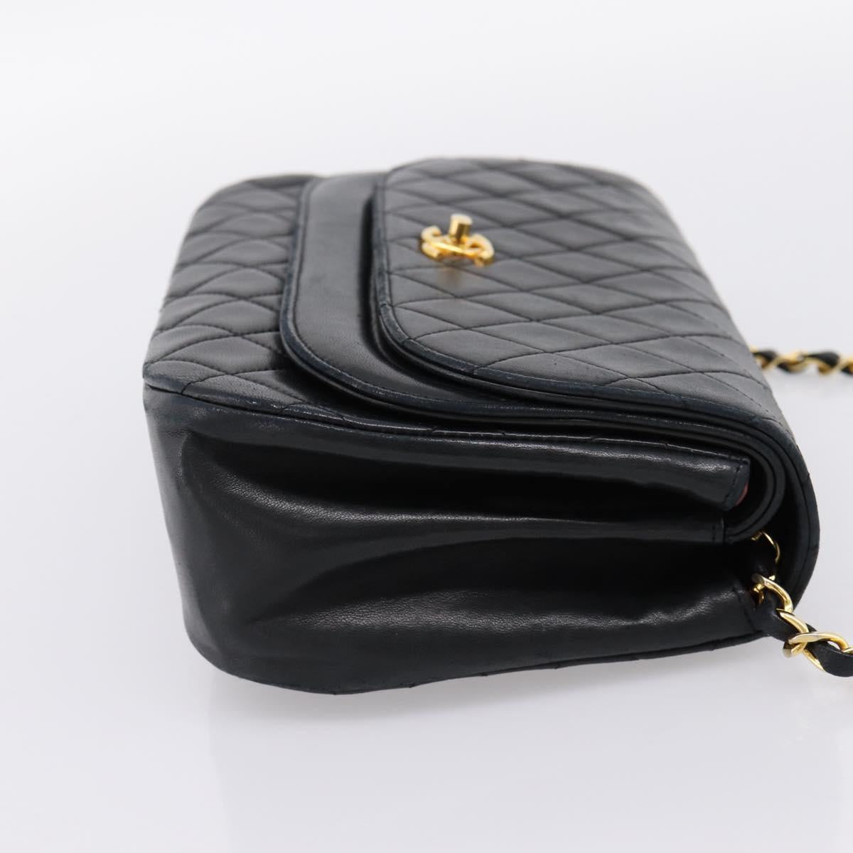 CHANEL Matelasse Chain Shoulder Bag Lamb Skin Black Gold CC Auth 203454V
