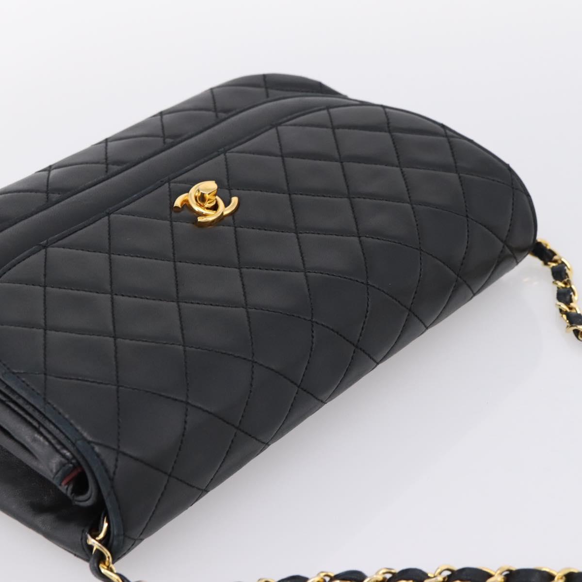 CHANEL Matelasse Chain Shoulder Bag Lamb Skin Black Gold CC Auth 203454V
