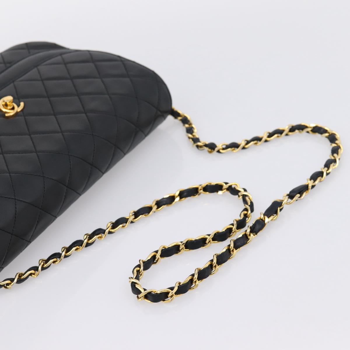 CHANEL Matelasse Chain Shoulder Bag Lamb Skin Black Gold CC Auth 203454V