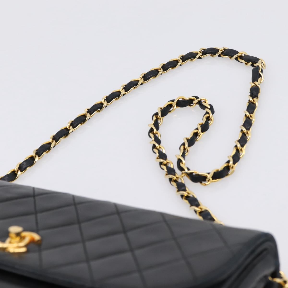 CHANEL Matelasse Chain Shoulder Bag Lamb Skin Black Gold CC Auth 203454V