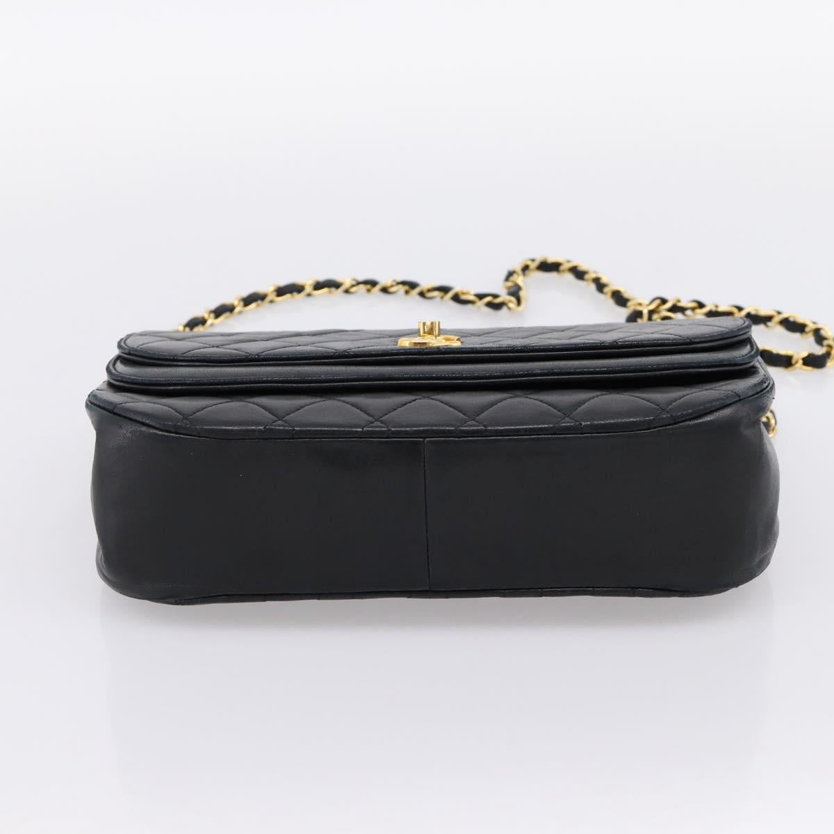 CHANEL Matelasse Chain Shoulder Bag Lamb Skin Black Gold CC Auth 203454V