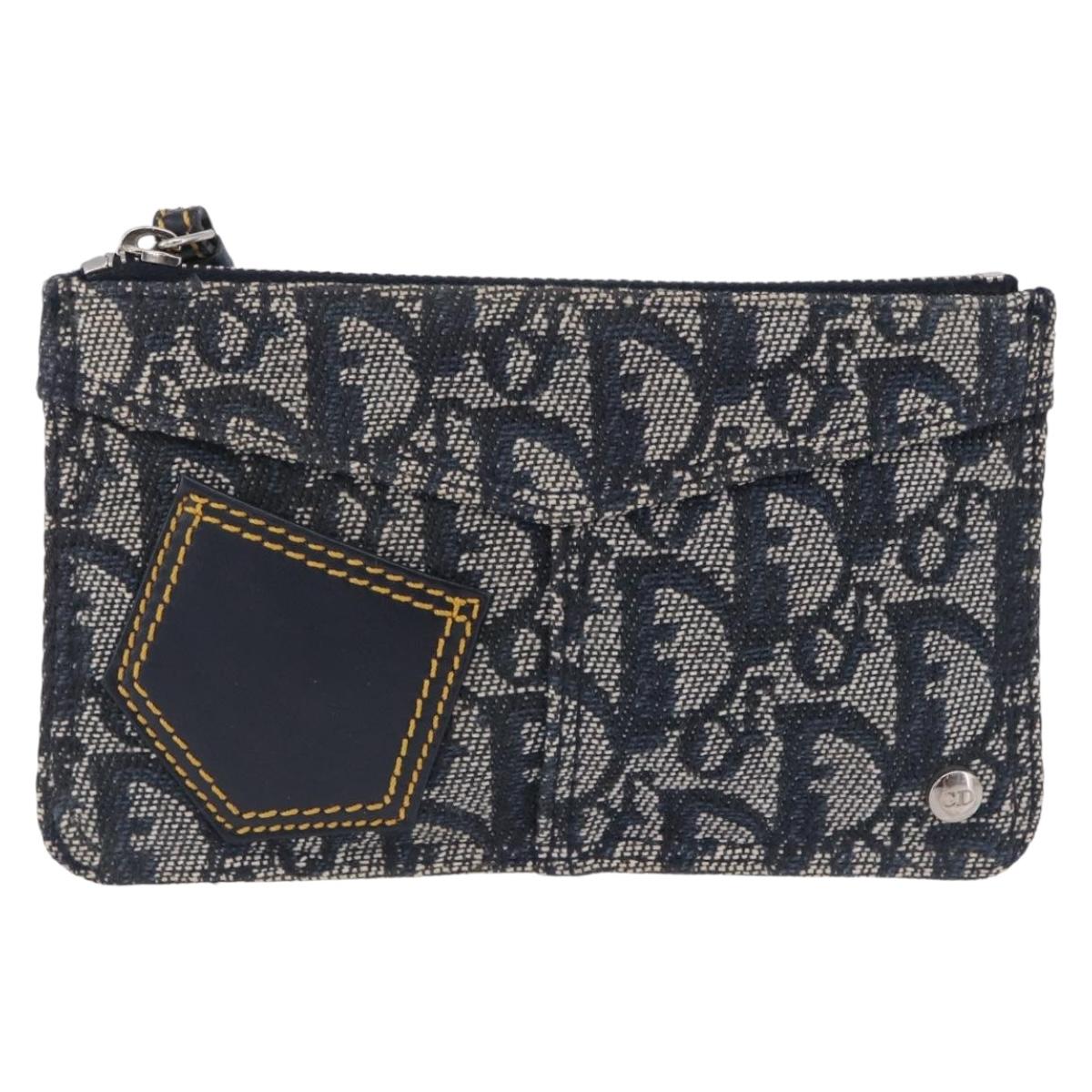 Christian Dior Trotter Canvas Pouch Navy Silver Auth 203455A