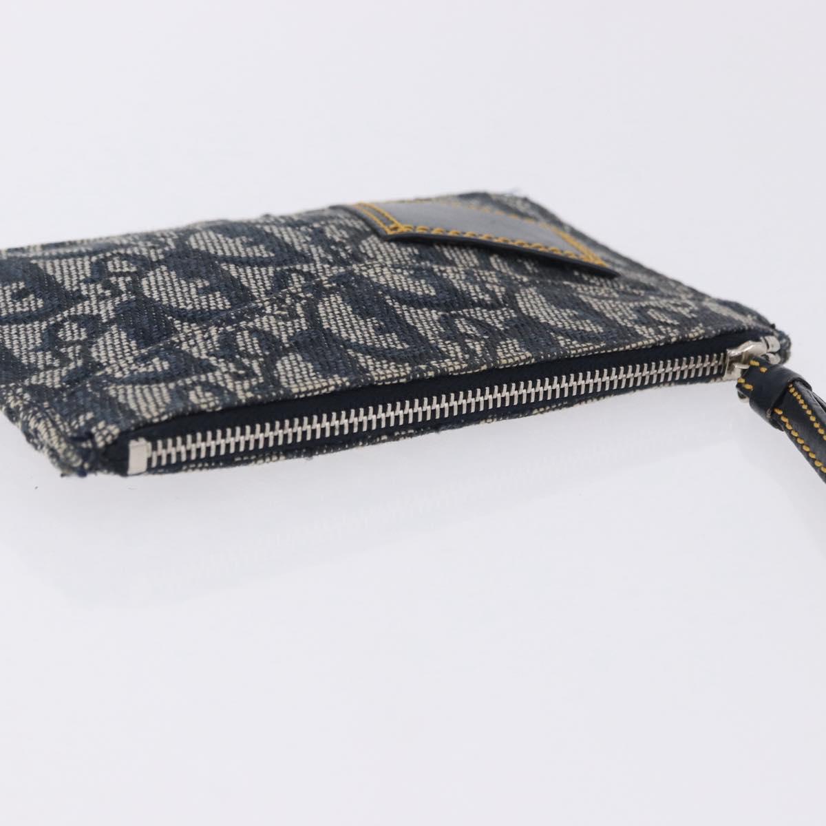Christian Dior Trotter Canvas Pouch Navy Silver Auth 203455A