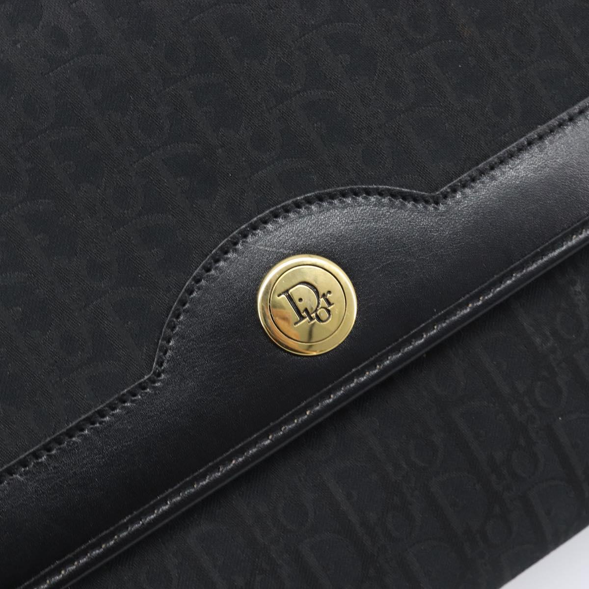 Christian Dior Trotter Canvas Chain Shoulder Bag Black Gold Auth 203456
