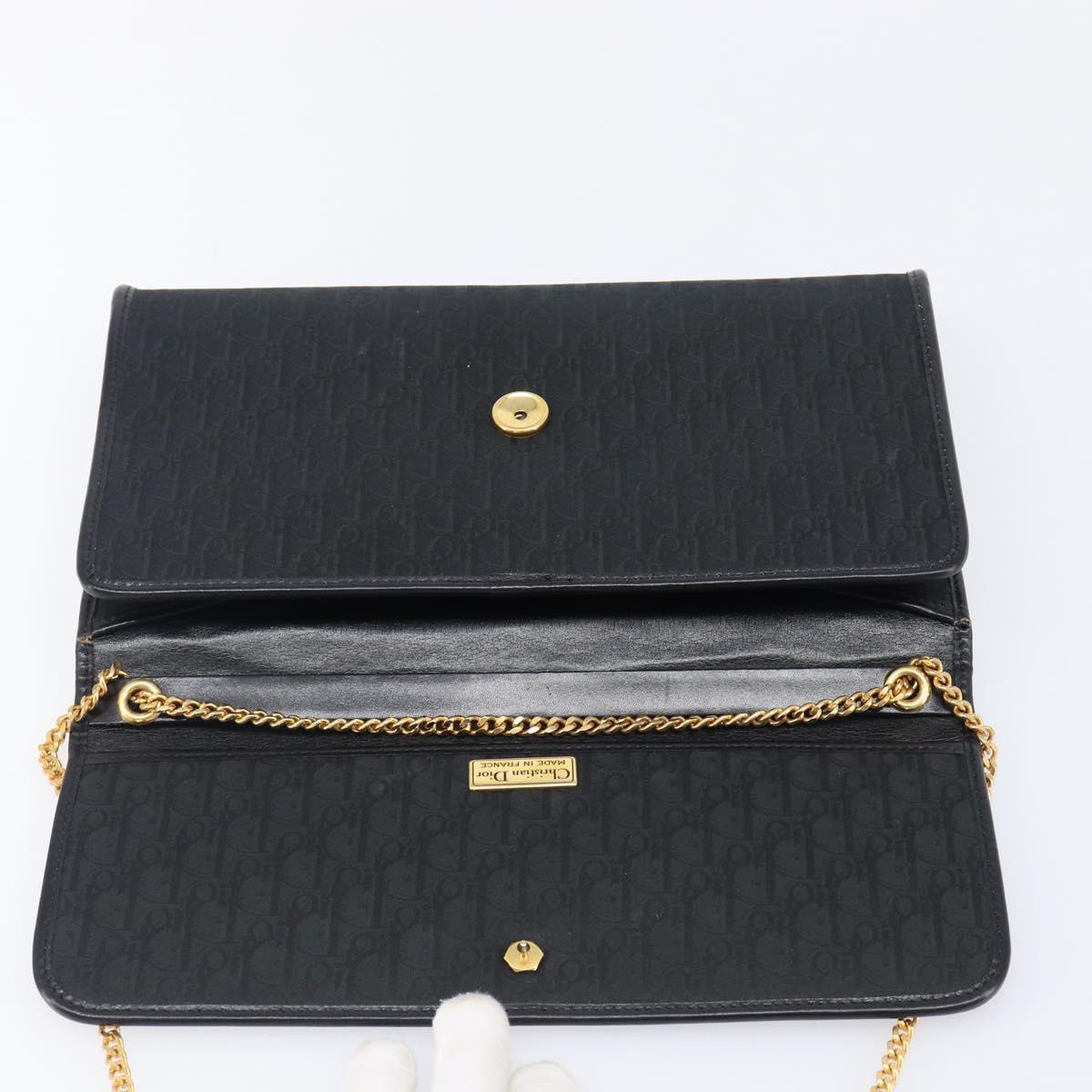 Christian Dior Trotter Canvas Chain Shoulder Bag Black Gold Auth 203456