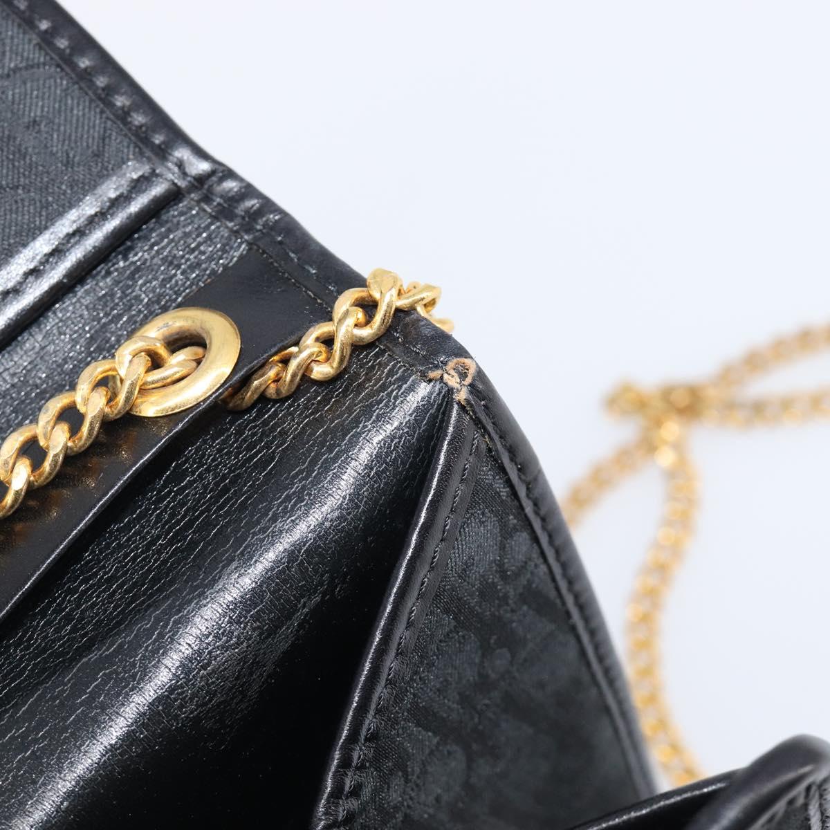 Christian Dior Trotter Canvas Chain Shoulder Bag Black Gold Auth 203456
