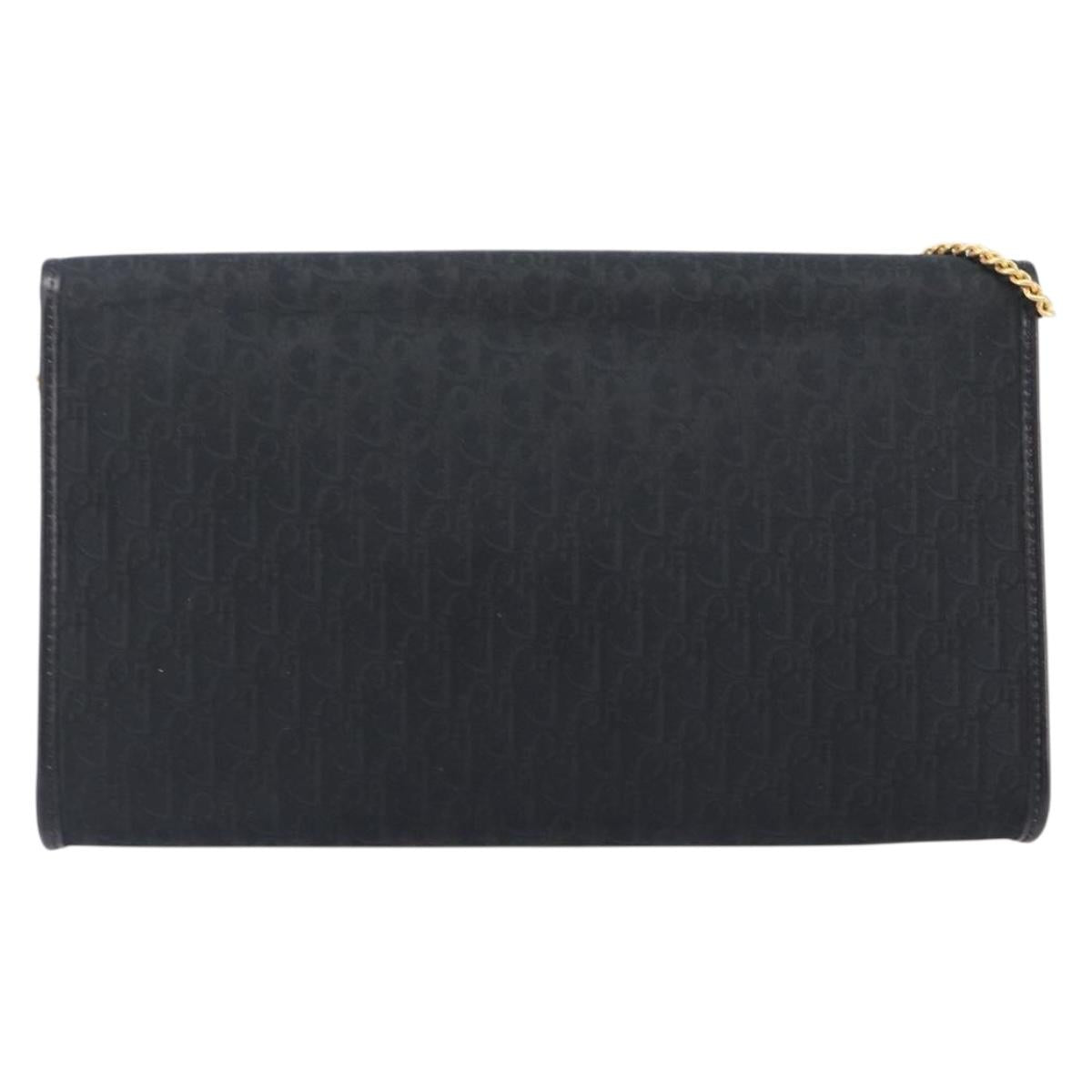 Christian Dior Trotter Canvas Chain Shoulder Bag Black Gold Auth 203456
