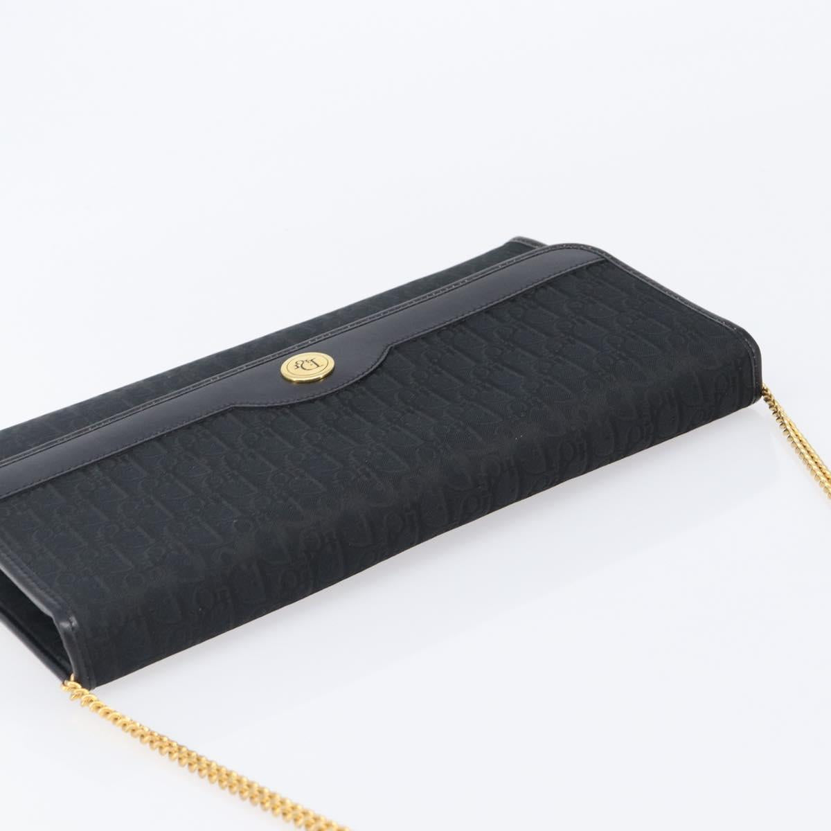 Christian Dior Trotter Canvas Chain Shoulder Bag Black Gold Auth 203456