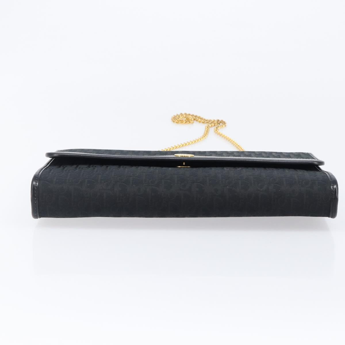 Christian Dior Trotter Canvas Chain Shoulder Bag Black Gold Auth 203456