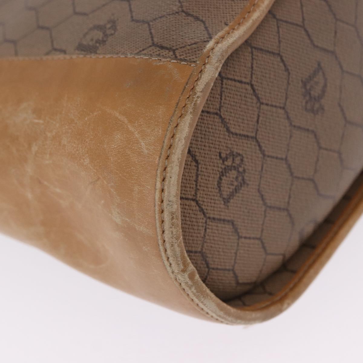 Christian Dior Honeycomb Canvas Shoulder Bag PVC Beige Gold Auth 203461