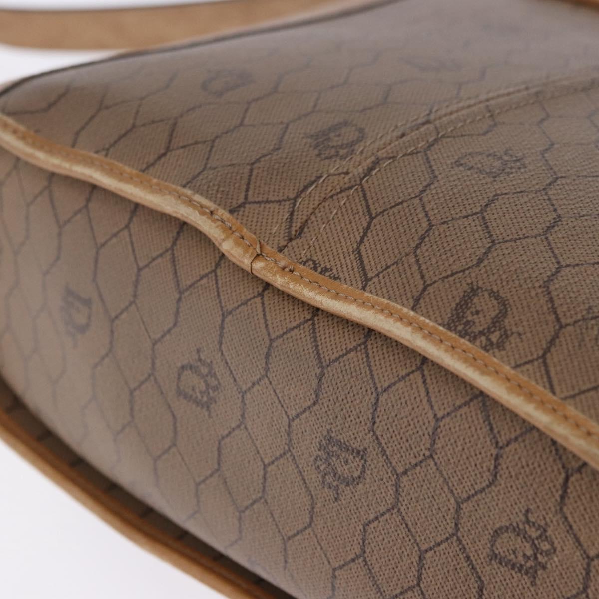 Christian Dior Honeycomb Canvas Shoulder Bag PVC Beige Gold Auth 203461