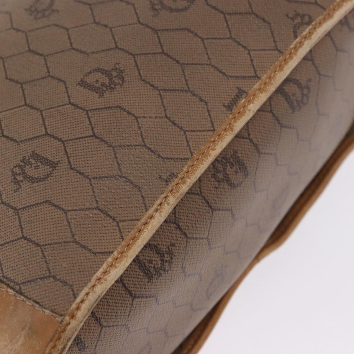 Christian Dior Honeycomb Canvas Shoulder Bag PVC Beige Gold Auth 203461