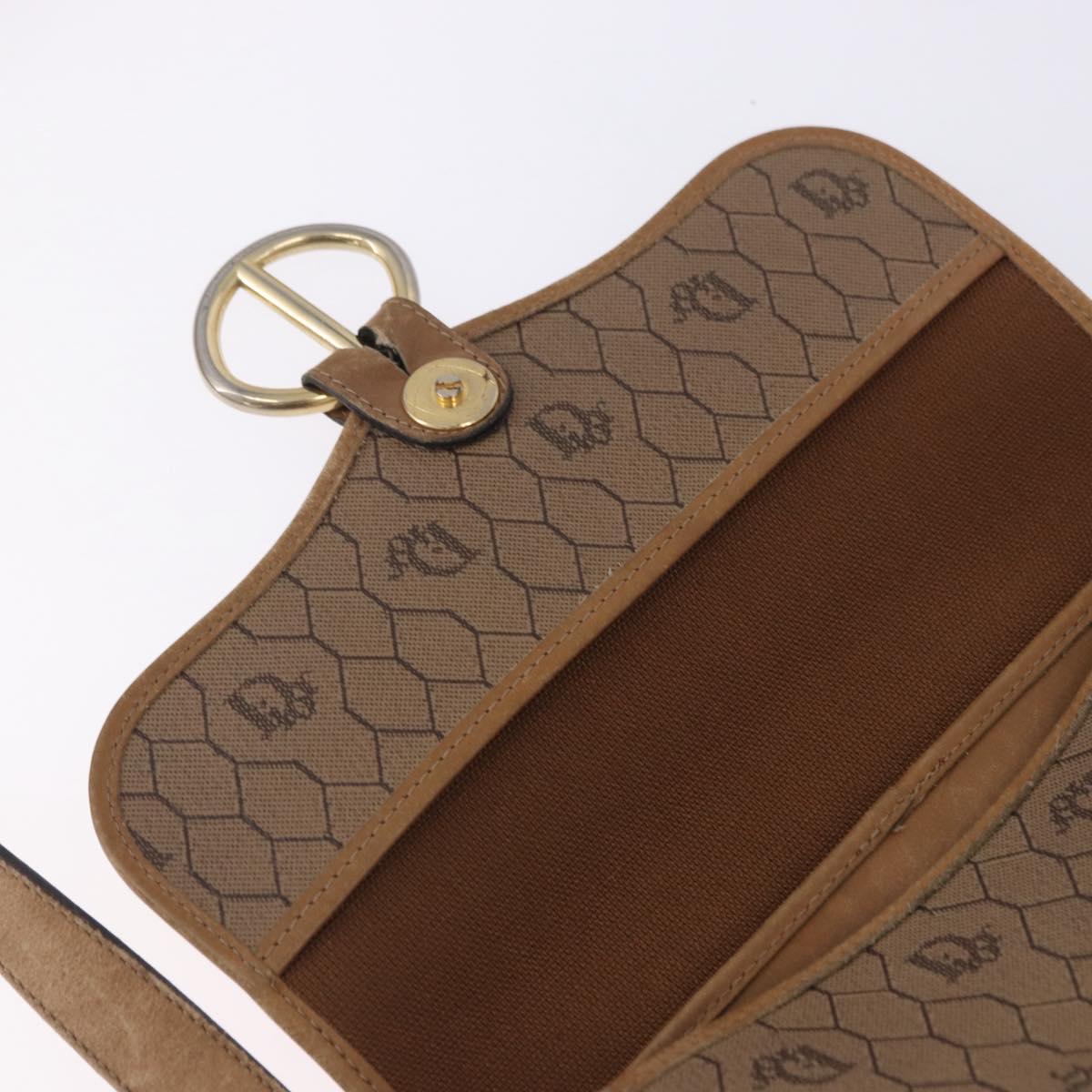 Christian Dior Honeycomb Canvas Shoulder Bag PVC Beige Gold Auth 203461
