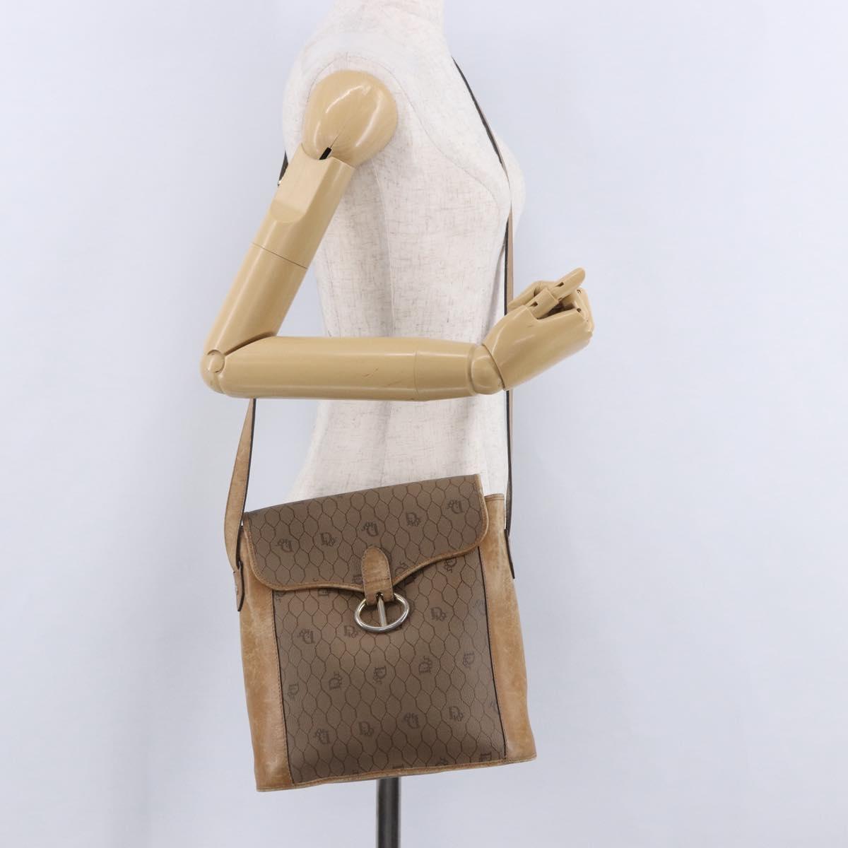 Christian Dior Honeycomb Canvas Shoulder Bag PVC Beige Gold Auth 203461