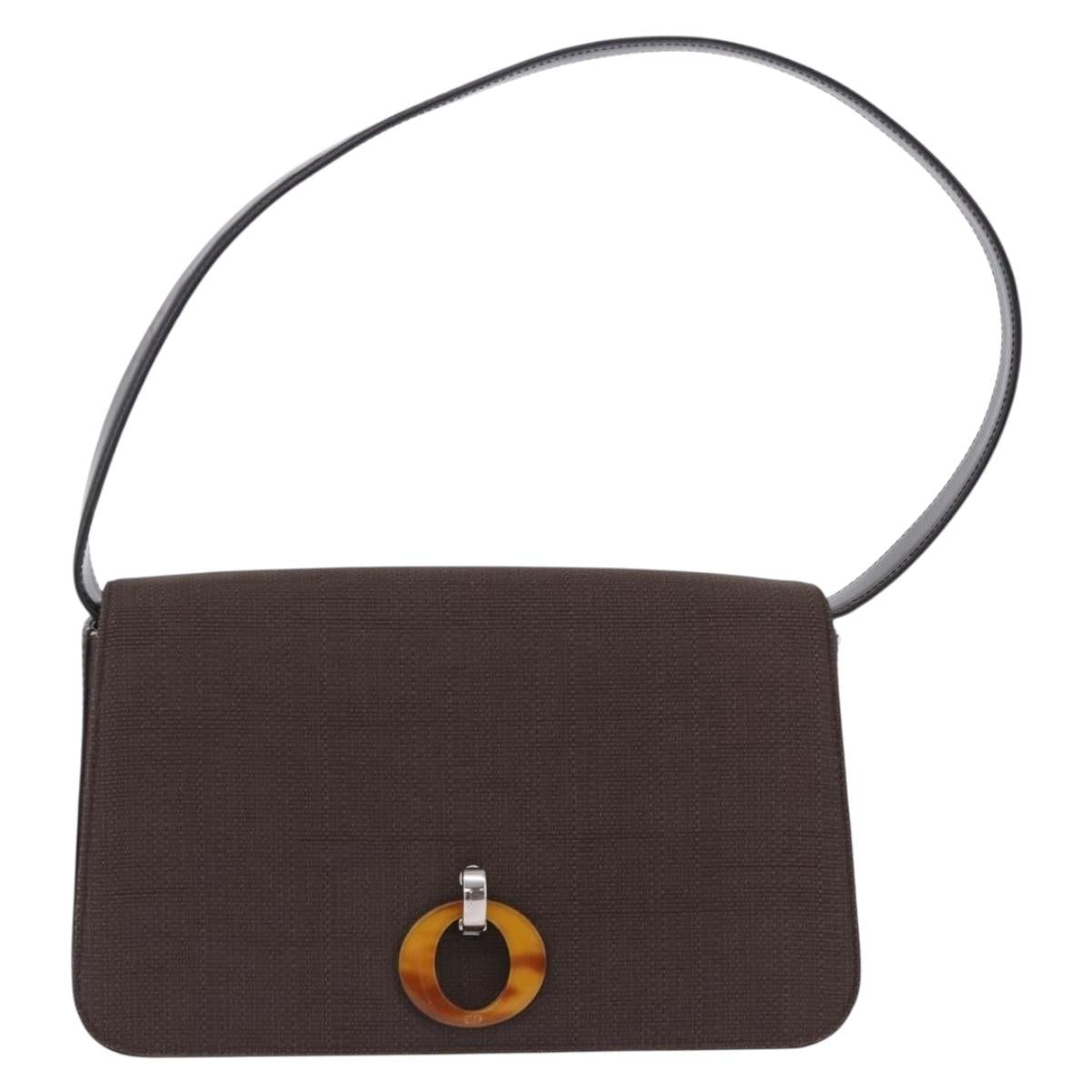 Christian Dior Shoulder Bag Canvas Brown Silver Auth 203462A