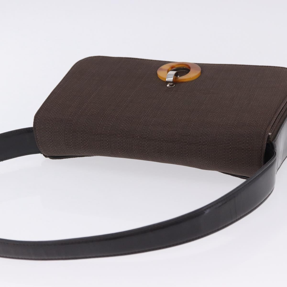 Christian Dior Shoulder Bag Canvas Brown Silver Auth 203462A
