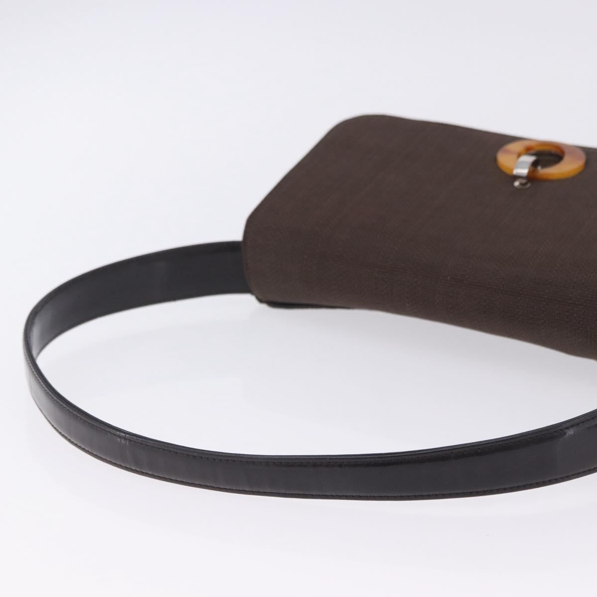 Christian Dior Shoulder Bag Canvas Brown Silver Auth 203462A
