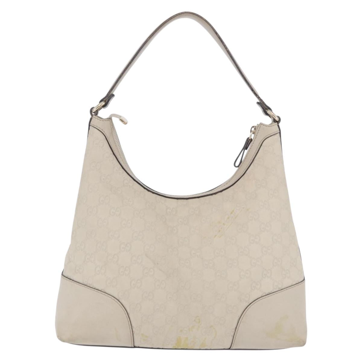 GUCCI GG Canvas Guccissima Shoulder Bag Leather Ivory Gold 257070 Auth 203463A