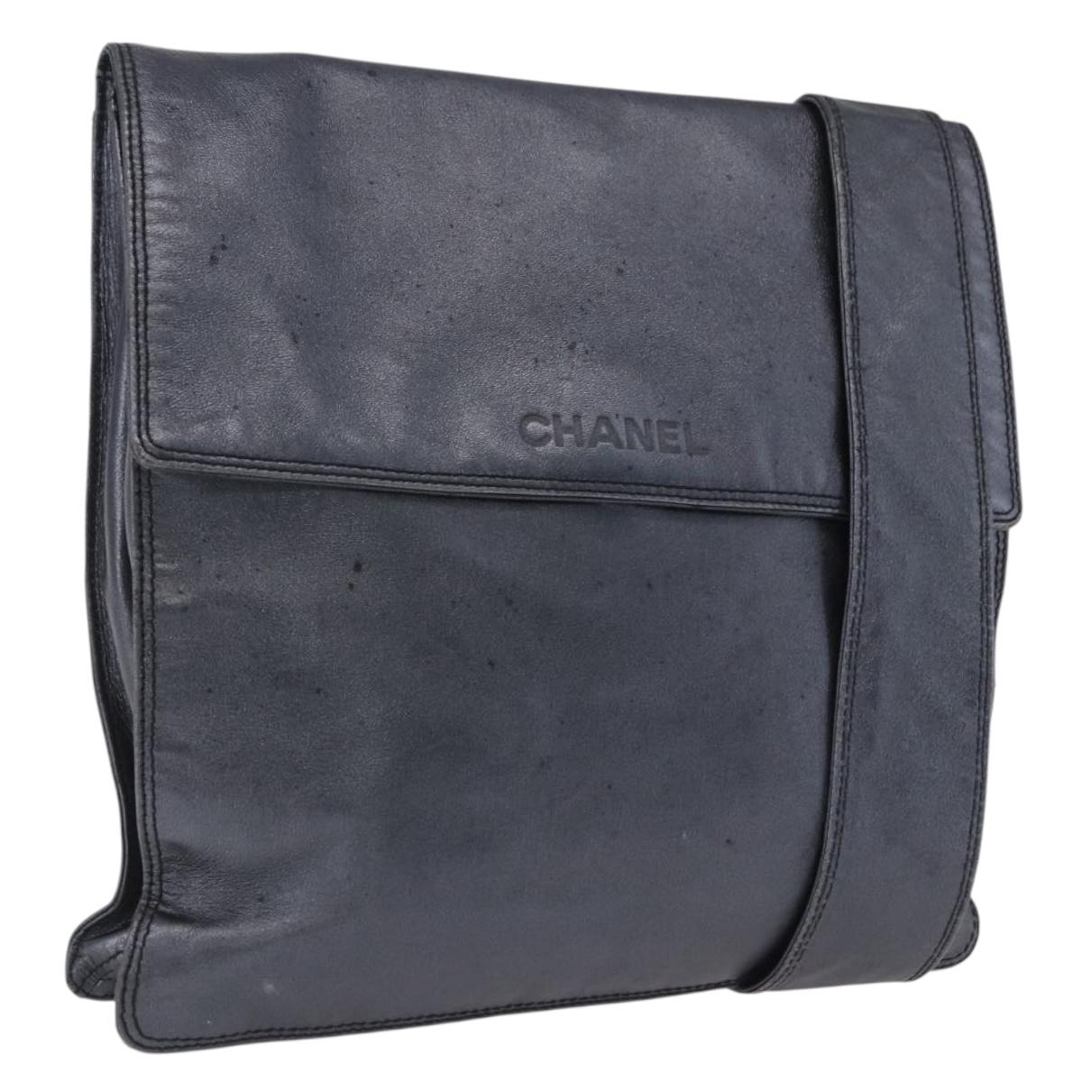 CHANEL Shoulder Bag Leather Blue Gold CC Auth 203466A