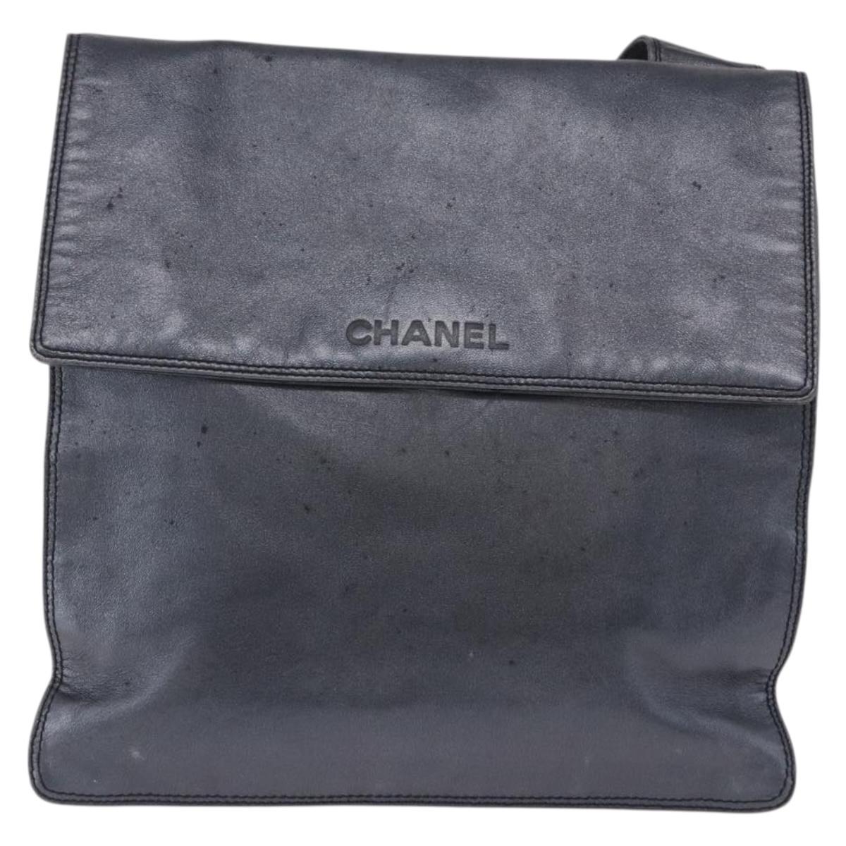 CHANEL Shoulder Bag Leather Blue Gold CC Auth 203466A