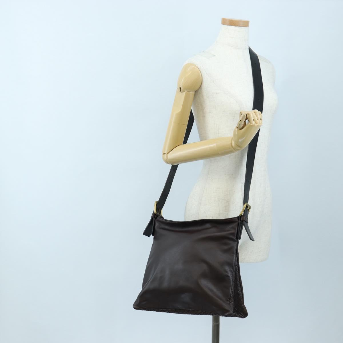 BOTTEGA VENETA INTRECCIATO Shoulder Bag Leather Brown Gold Auth 203468V