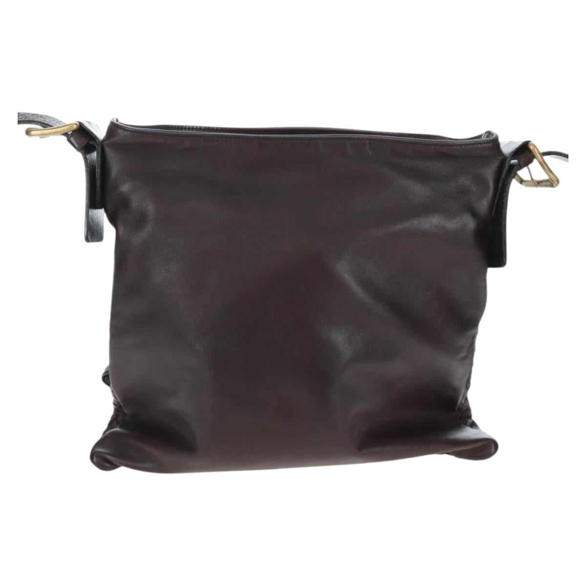 BOTTEGA VENETA INTRECCIATO Shoulder Bag Leather Brown Gold Auth 203468V