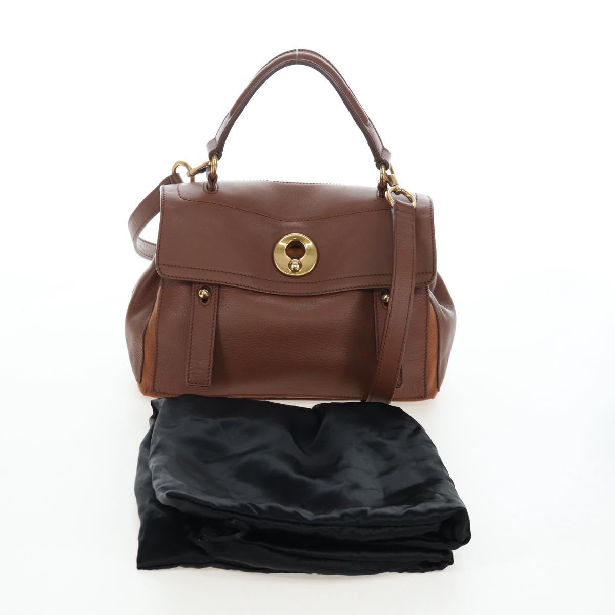SAINT LAURENT Muse Toe Hand Bag Leather 2way Brown Gold 283761 Auth 203469V