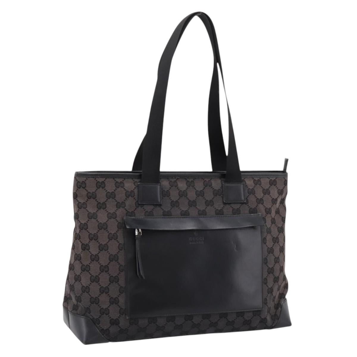 GUCCI GG Canvas Tote Bag Black Silver 019 0426 Auth 203470