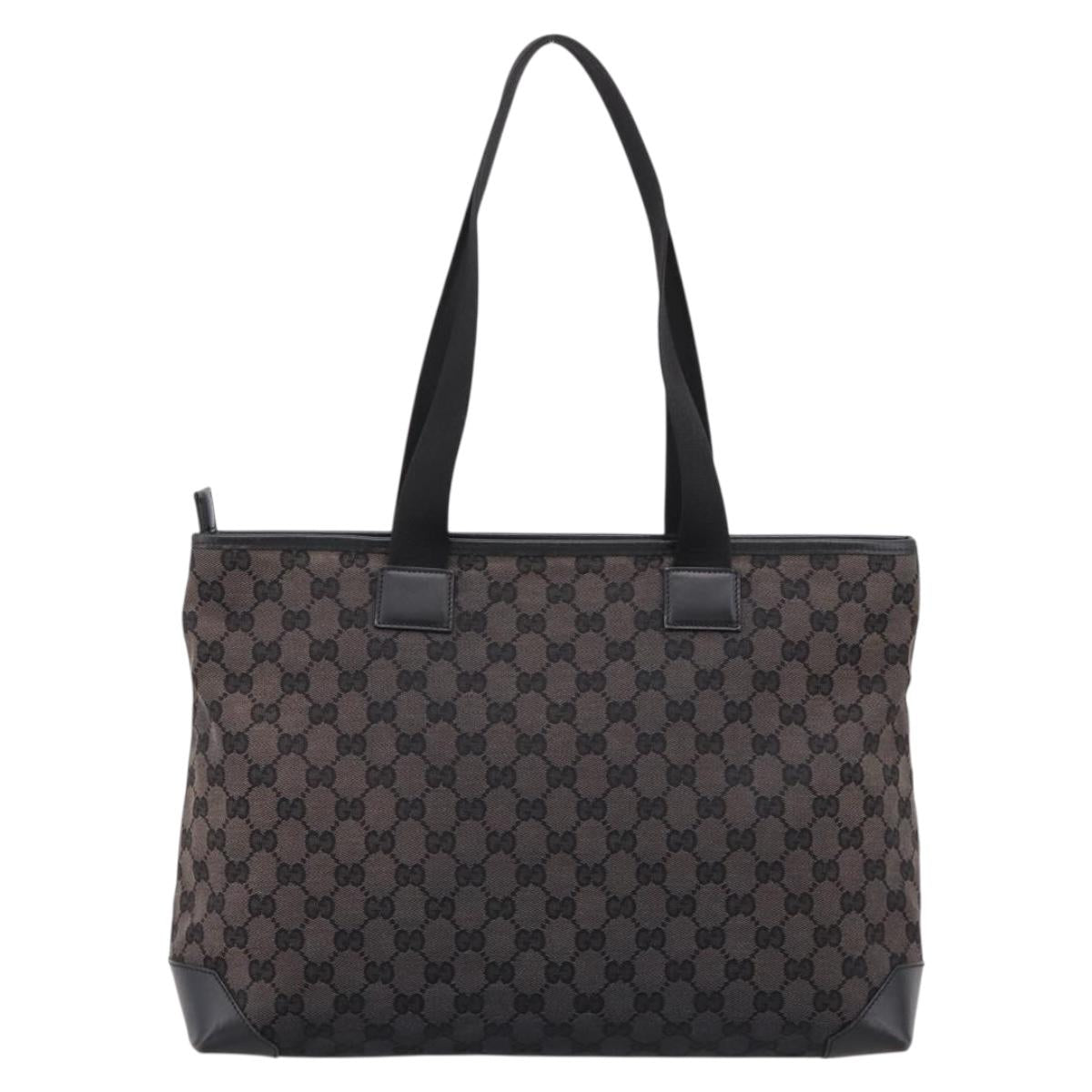 GUCCI GG Canvas Tote Bag Black Silver 019 0426 Auth 203470