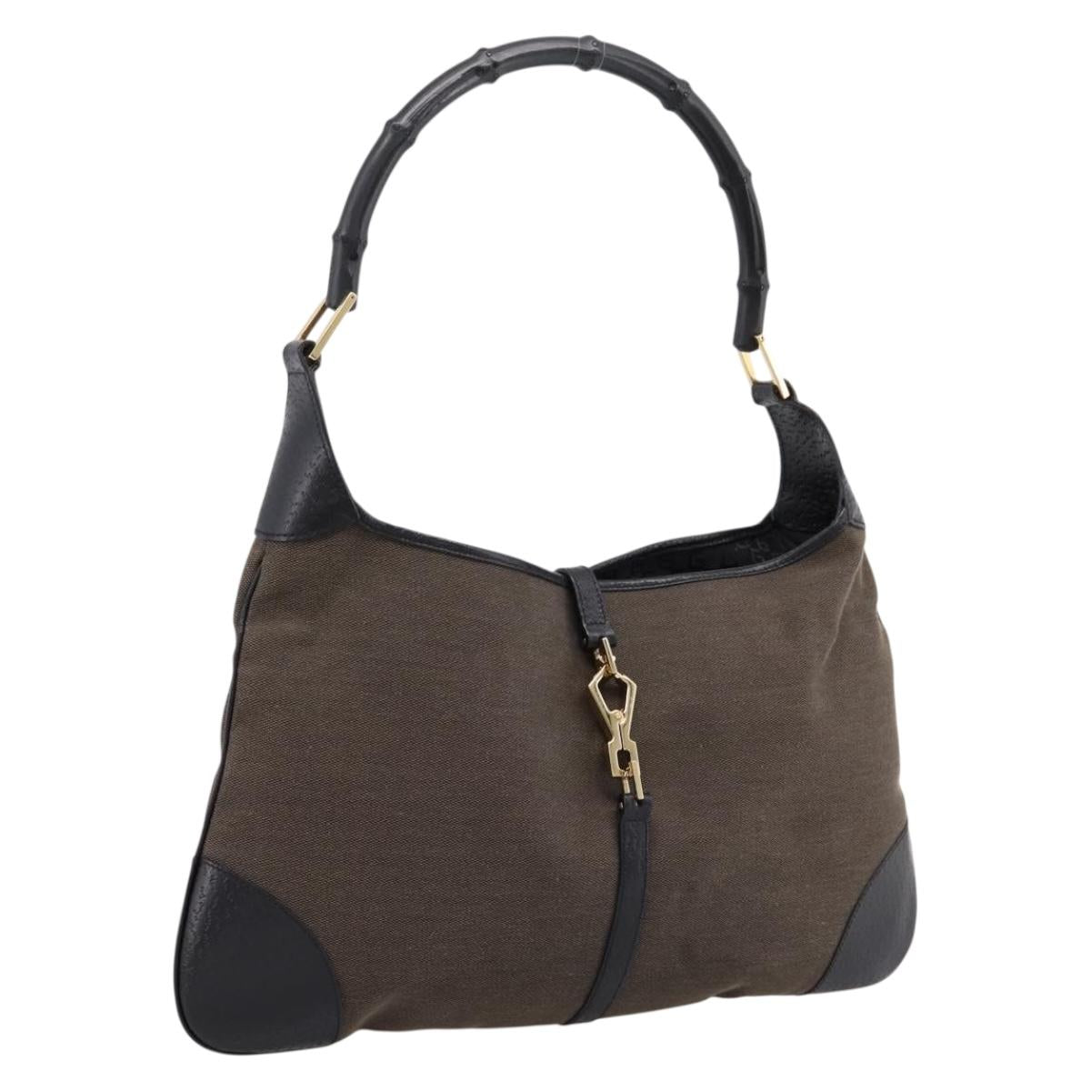 GUCCI Bamboo Jackie Shoulder Bag Canvas Brown Gold 001 4061 Auth 203473V