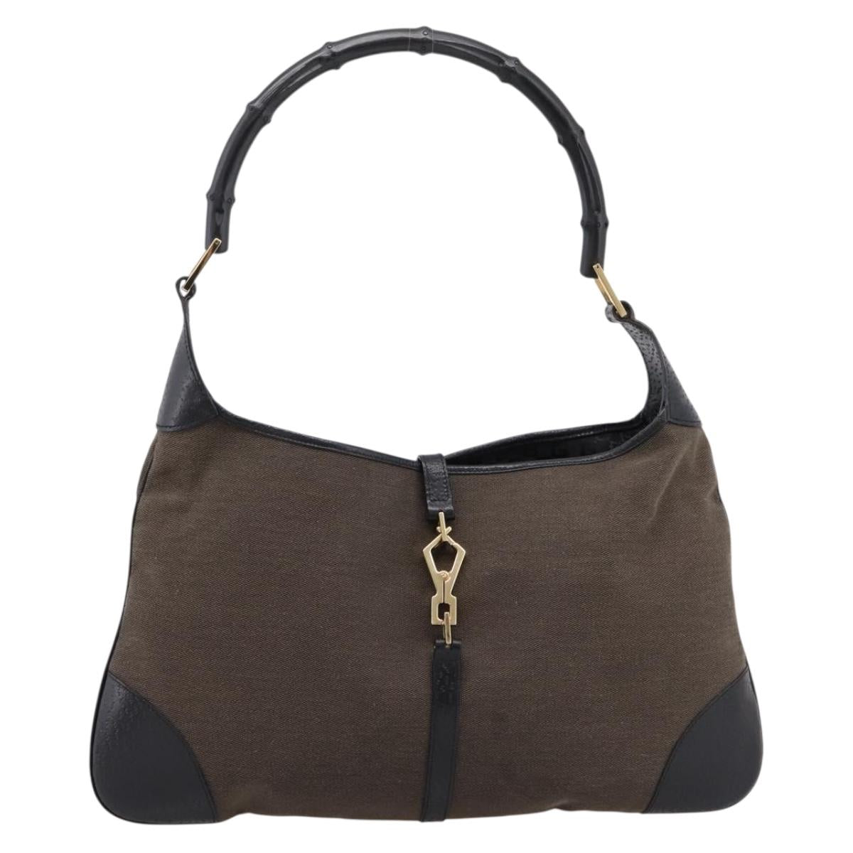GUCCI Bamboo Jackie Shoulder Bag Canvas Brown Gold 001 4061 Auth 203473V