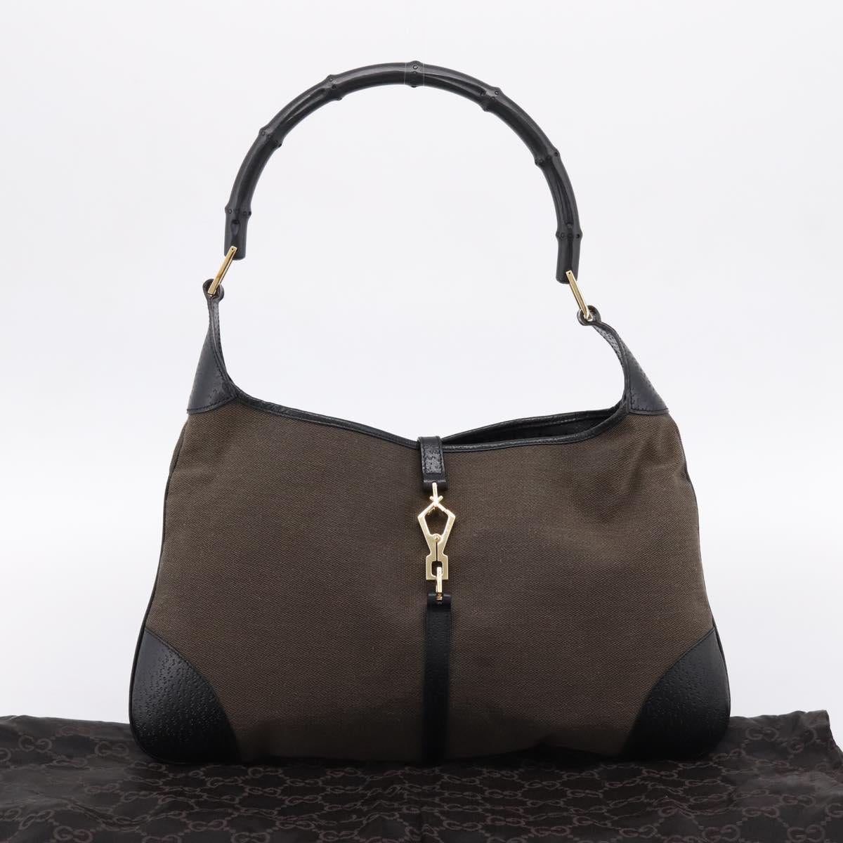 GUCCI Bamboo Jackie Shoulder Bag Canvas Brown Gold 001 4061 Auth 203473V