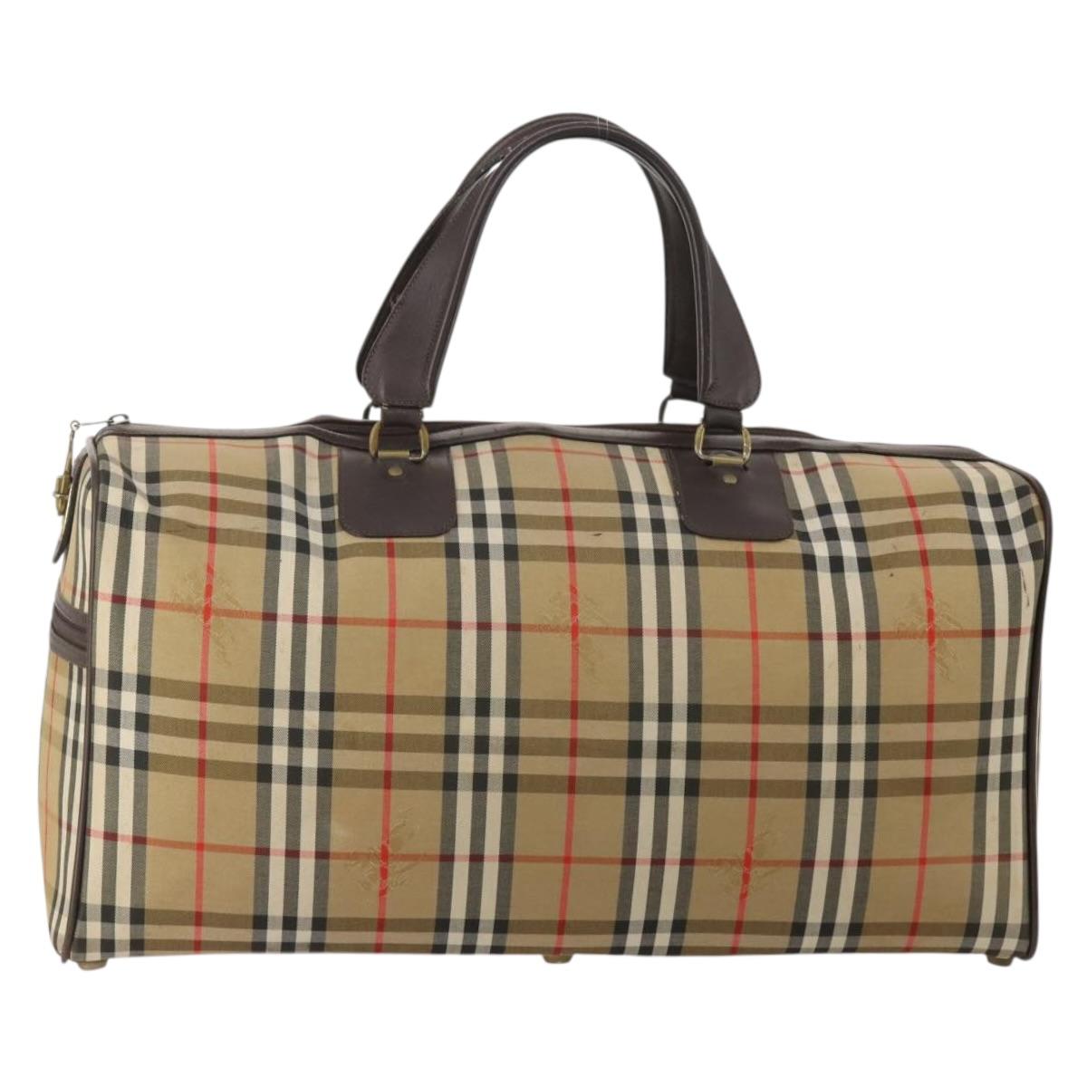 Burberrys Nova Check Boston Bag Canvas Beige Gold Auth 203476