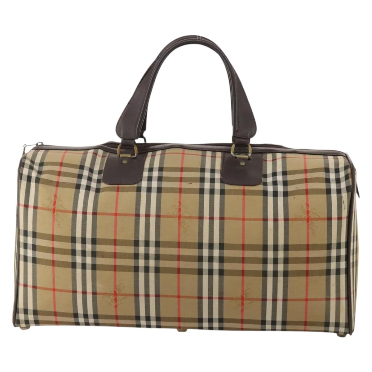 Burberrys Nova Check Boston Bag Canvas Beige Gold Auth 203476