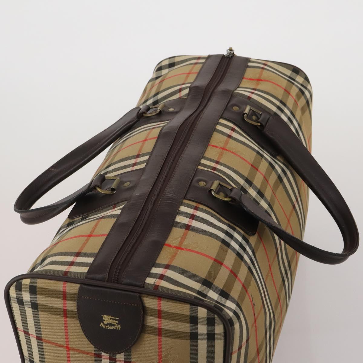 Burberrys Nova Check Boston Bag Canvas Beige Gold Auth 203476